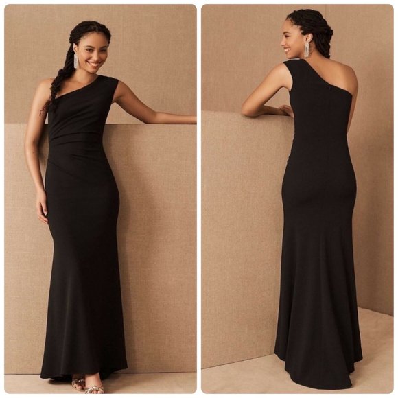 BHLDN Dresses & Skirts - BHLDN Gerri One Shoulder Crepe Dress, sz 8, Black, EUC, Lined, Long Flared Gown